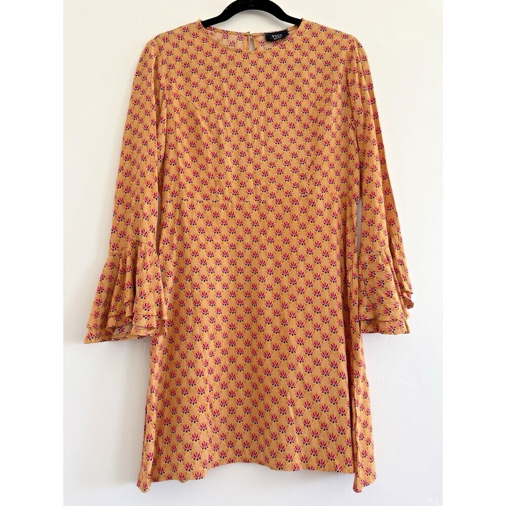 VICI Floral Ruffle Accent Hi Lo Midi Dress long Flare Sleeve M women